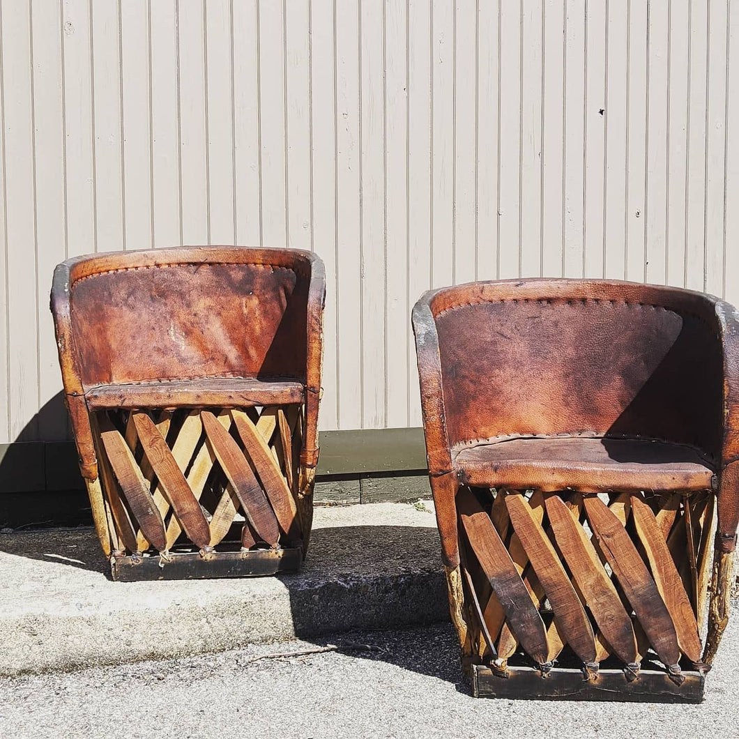 Pair of Vintage Southwestern Leather Barrel Chairs
