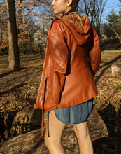 Load image into Gallery viewer, Vintage &#39;70s Deep Tan Leather Hooded Zip Jacket
