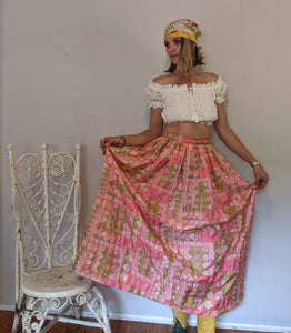 Vintage Peach and Green Quilt Skirt, pleated