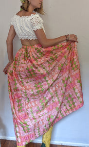 Vintage Peach and Green Quilt Skirt, pleated