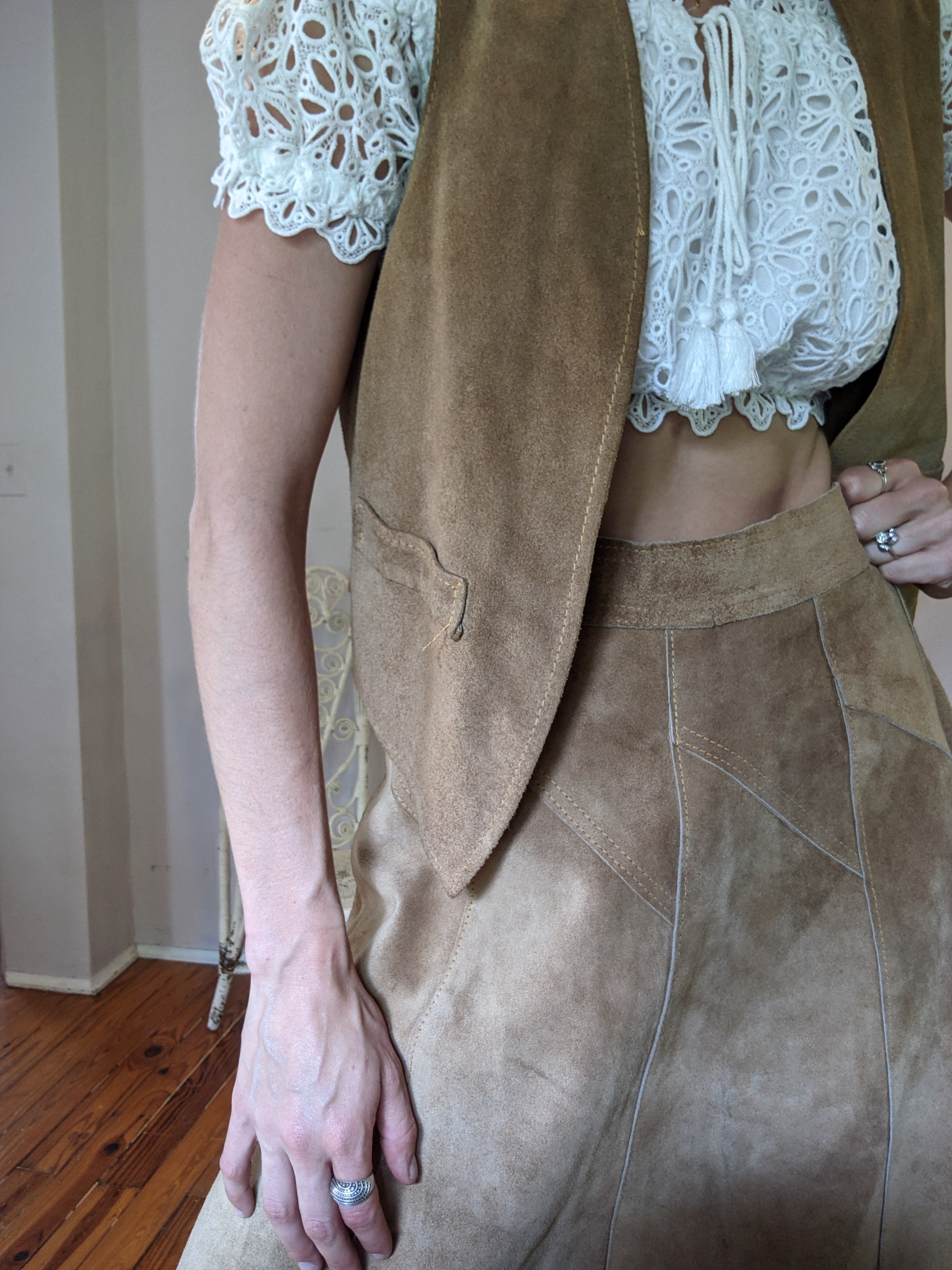 Suede Skirt and Vest Set Tan The Corner Bazaar